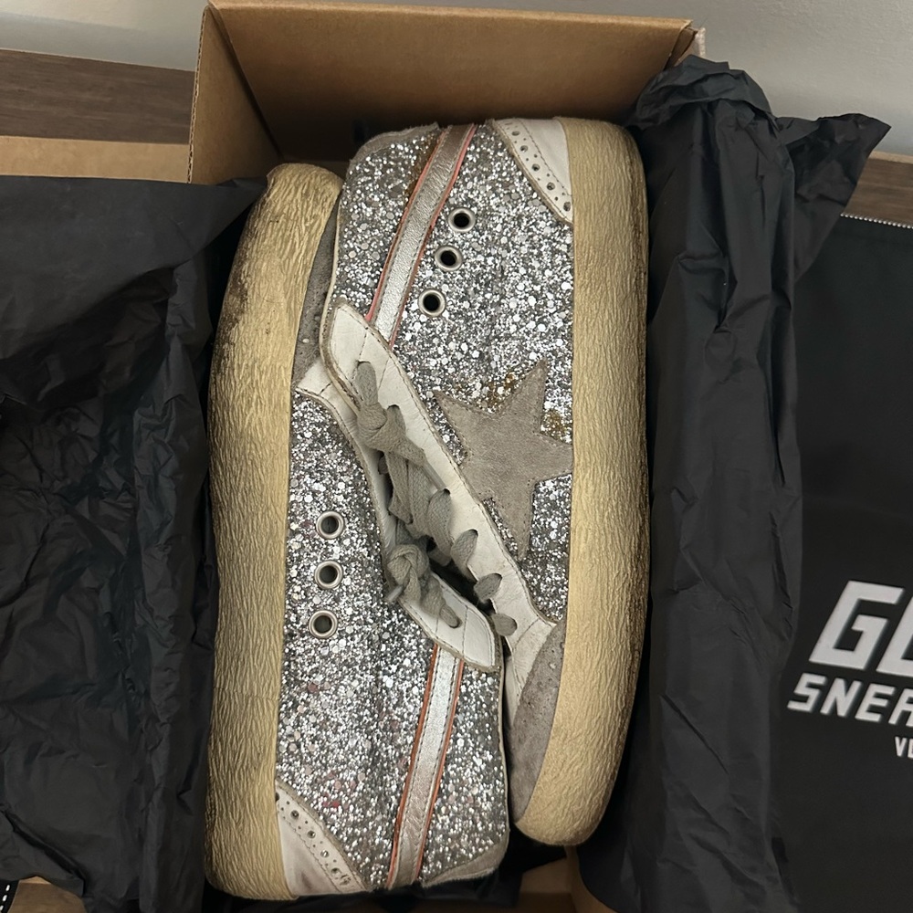 Golden Goose silver glitter midstars